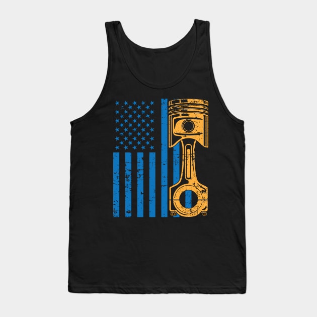 Patriotic American Flag Piston Muscle Car Vintage Distressed Tank Top by hobrath